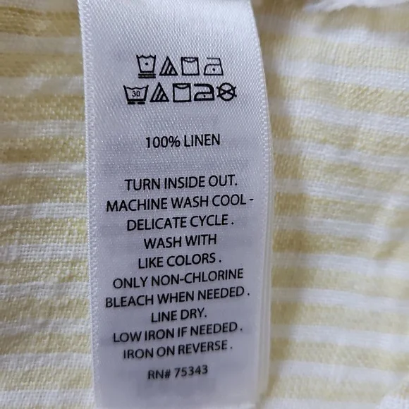 Sigrid Olsen SM Linen Butter Yellow White Striped Button Blouse Coastal Oversize - Picture 4 of 8